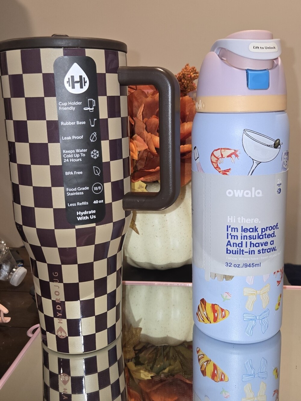 40 oz Checkered Tumbler & 32 oz Water Bottle Set